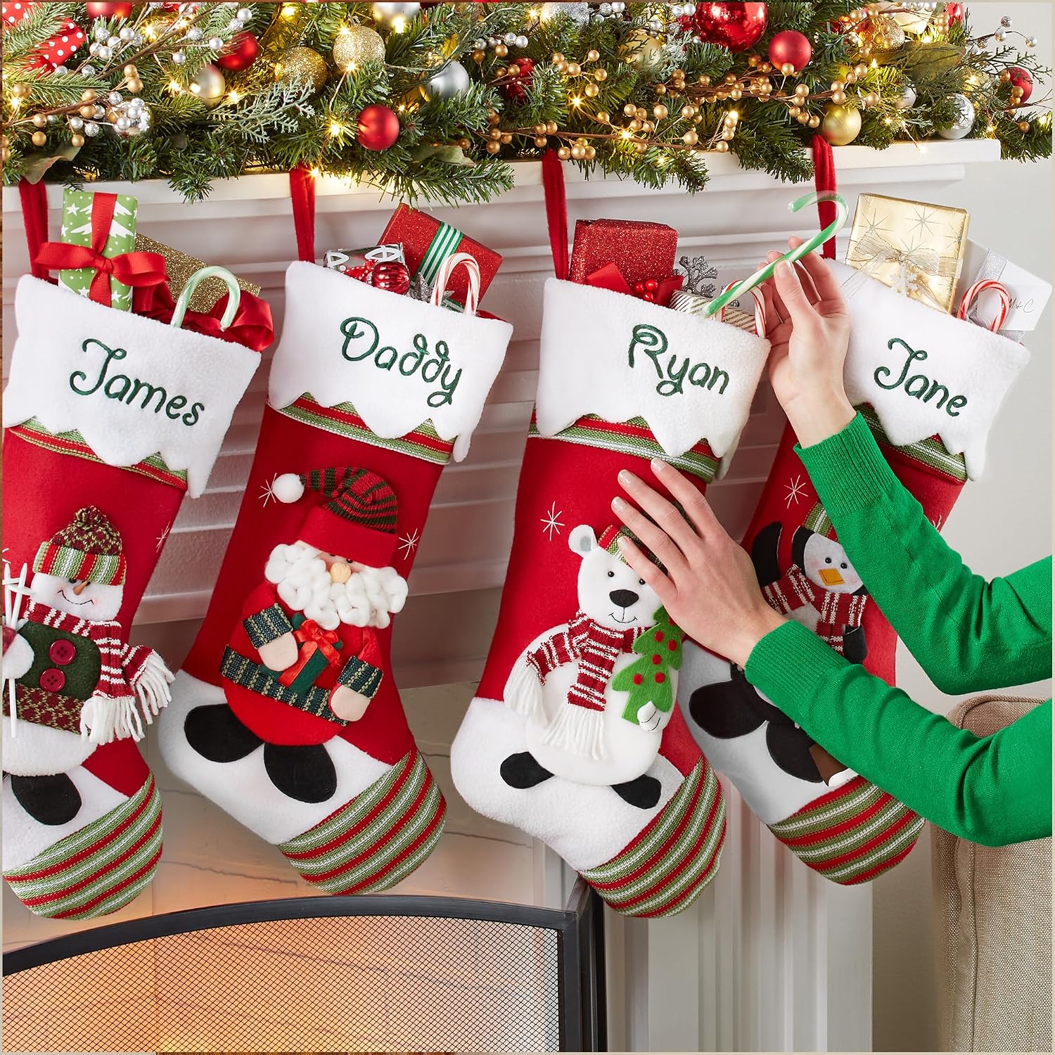 Let's Make Memories Personalized Christmas Stocking for Cat - Snow Cap - 3D Plush Character - Embroidered Name - Christmas Decor - Holiday Décor - Customized Stockings for Family - Dog