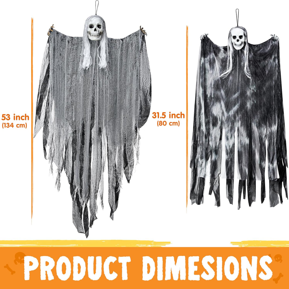 JOYIN 3 Pcs Hanging Halloween Skeleton Ghosts Decorations Outdoor, Grim Reape...
