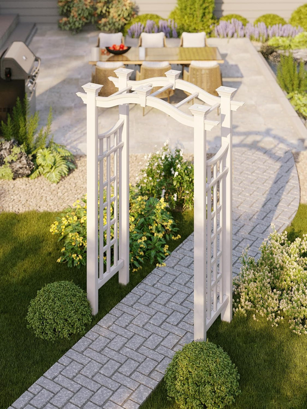 vita florence 49"w x 94"h vinyl arbor, close-up detail