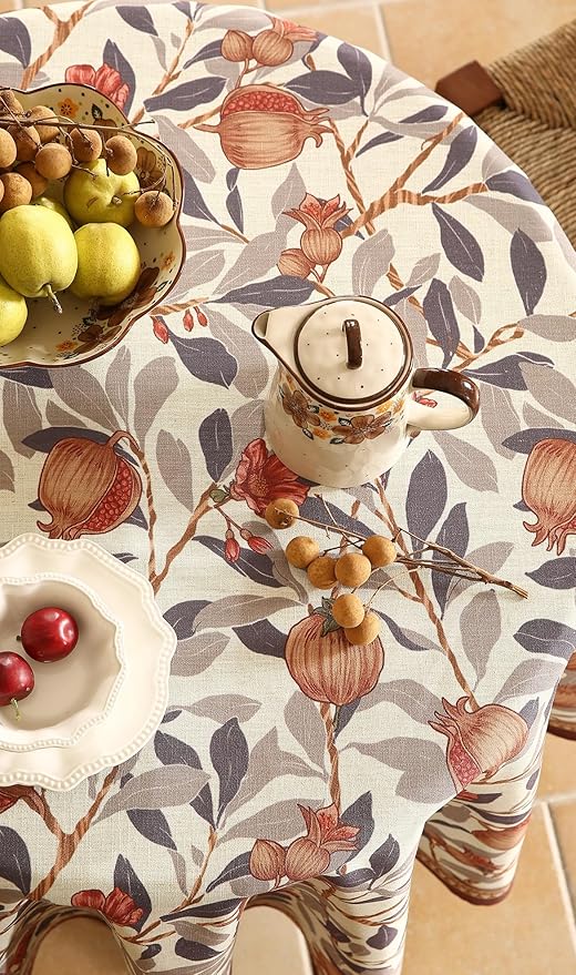 patdrea Designer Linen Small Round Tablecloth,Vintage Pomegranates and Leaves Tree Fall Tablecloths,Table Decor Cover for Kitchen Dining,Christmas,Thanksgiving,Party,Diameter 55"-Tehran a