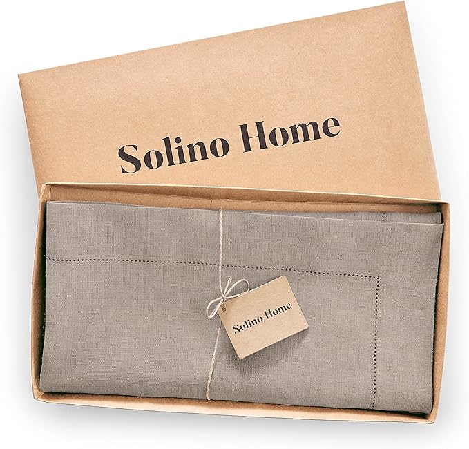 Solino Home Natural Linen Tablecloth 52 x 52 Inch - 100% Pure Linen Square Table Throw - Classic Hemstitch, Machine Washable Table Cloth for Fall, Autumn, Thanksgiving, Christmas, Holiday