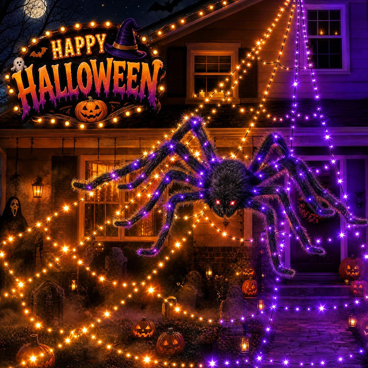 halloween decorations outdoor spider web lights - 550, main product view