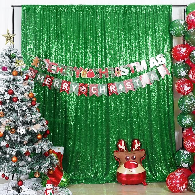 Poise3EHome Green Sequin Backdrop, 6FT x 8FT Green Sequin Photography Backdrop Curtain for St. Patrick's Day Party Decoration