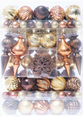 HipTree 116ct 1.18-6.5"Copper Gold Christmas Tree Ornaments Decorations Set | Shatterproof Luxury Assorted Hanging Baubles, Pre-Strung Bulk Holiday Decor For Tabletop Tree,Mantel Xmas Party Home Indoor