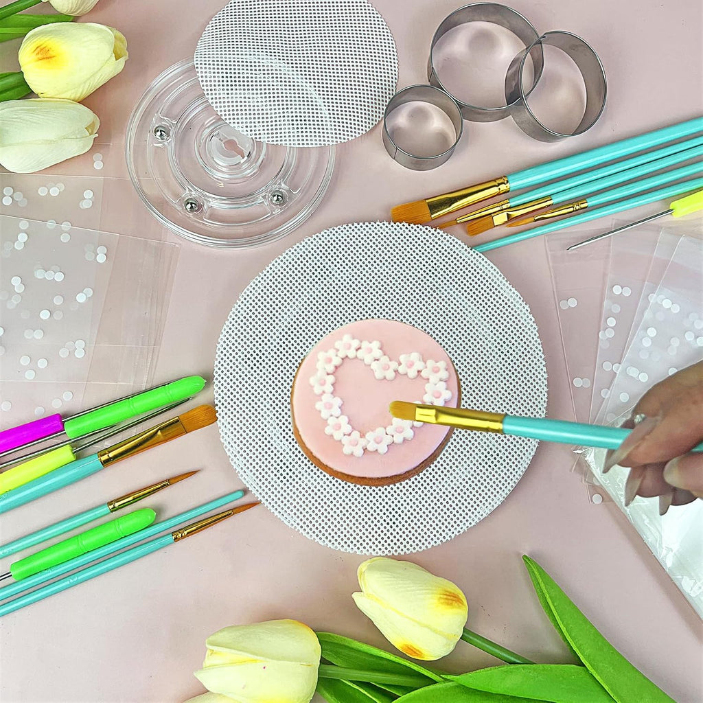 123 PCS Cookie Decorating Kit Supplies Including Acrylic Turntable Decoration Brushes Scribe Needle Bags for Cookie Cupcake Cake Decoration