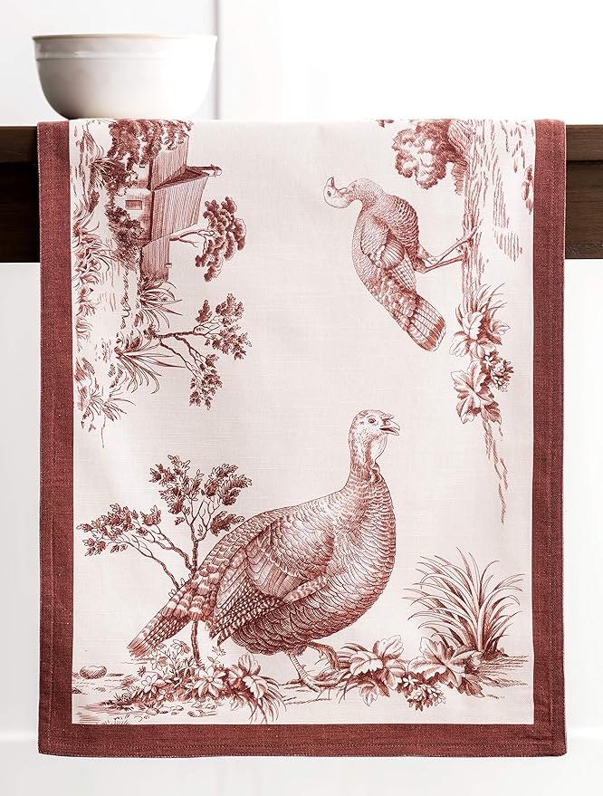 Maison d' Hermine Table Runner 100% Cotton Double Layer Table Runners 72 inches Long for Thanksgiving Christmas Decorations Home Kitchen Dining Party Wedding (Holy Jouy - Brown, 14.5" x 72")
