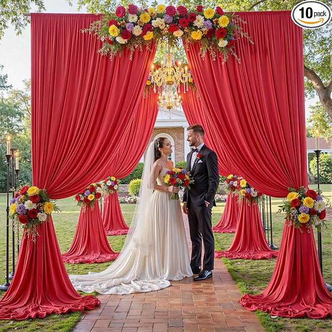 50×12ft Wrinkle Free Red Backdrop Curtain for Wedding Parties,10 Panels 5×12ft Long Soft Silky Polyester Backdrop Drapes Red Photo Back Drop Curtains for Photography Stage Christmas Background Cloth