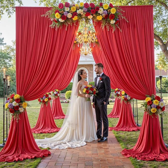 20×12ft Wrinkle Free Red Backdrop Curtain for Wedding Parties,4 Panels 5×12ft Long Soft Silky Polyester Backdrop Drapes Red Photo Back Drop Curtains for Photography Stage Christmas Background Cloth