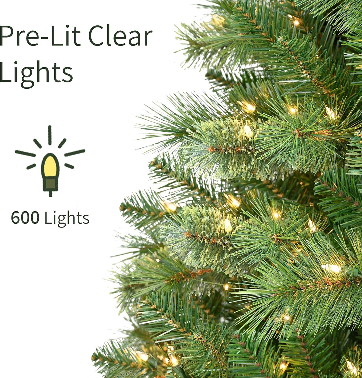 puleo international 7.5ft pre-lit teton pine christmas tree, side view