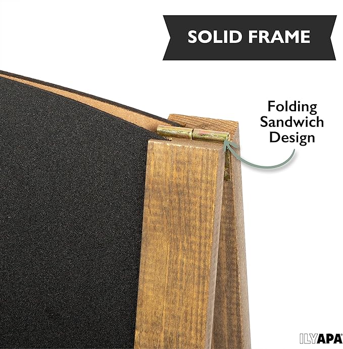 Ilyapa A-Frame Chalkboard Sidewalk Sign - Rounded Top Folding Standing Sandwich Sign for Restaurant, Office, Weddings - Rustic Barnwood, 18 x 31.5 in