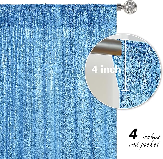 Blue Sequin Backdrop Curtain 4 Pieces 2FTx8FT Glitter Photography Backdrop for Party Wedding Birthday Christmas Decorations