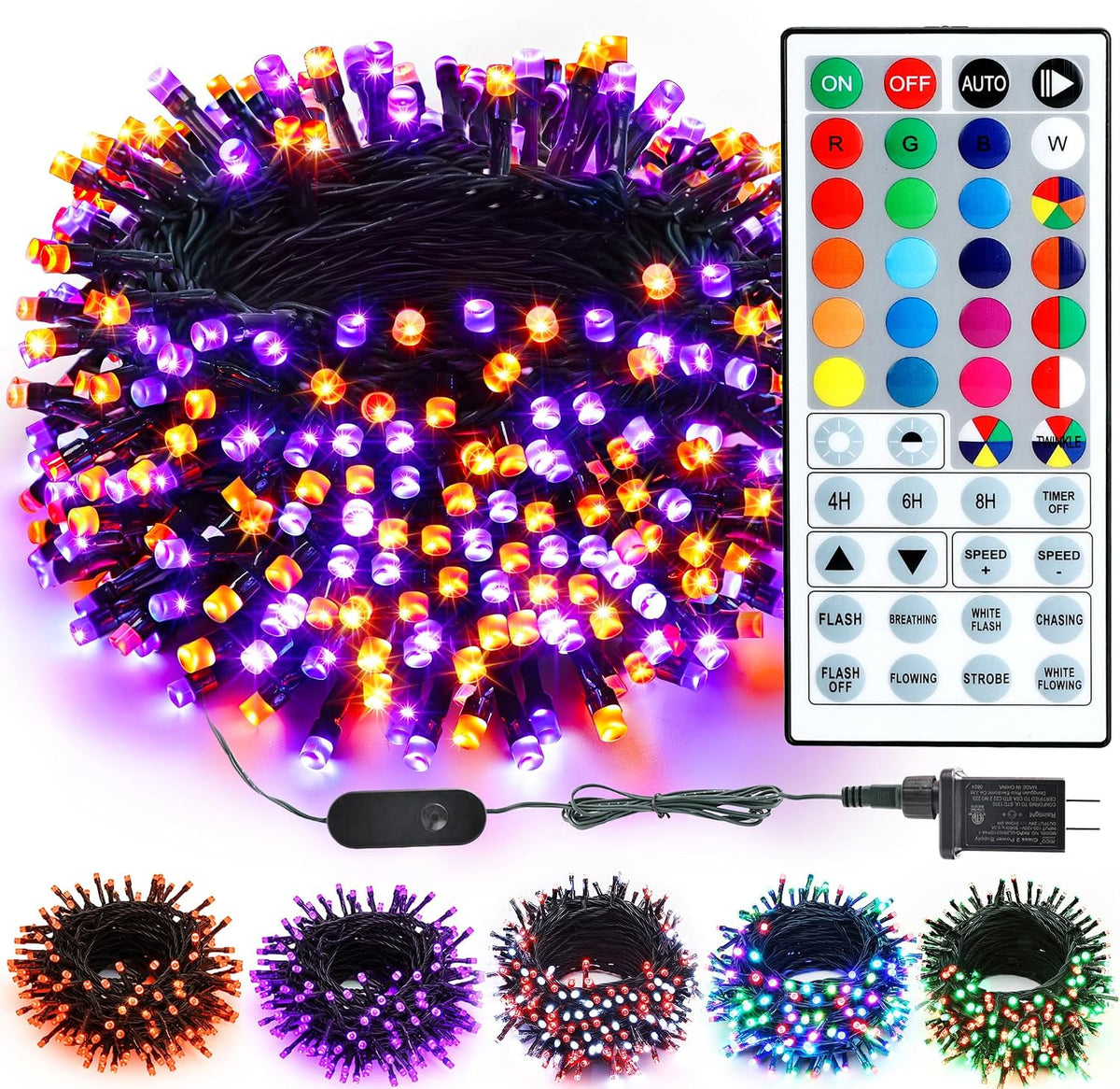 odeetronic 66ft 200 led halloween string lights color, main product view