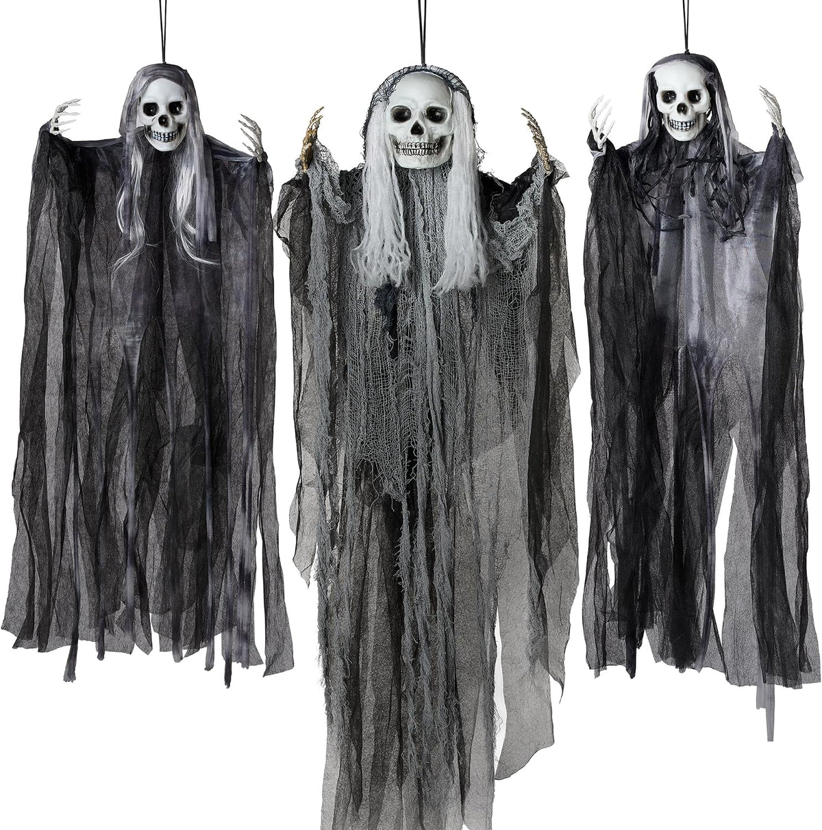 JOYIN 3 Pcs Hanging Halloween Skeleton Ghosts Decorations Outdoor, Grim Reape...