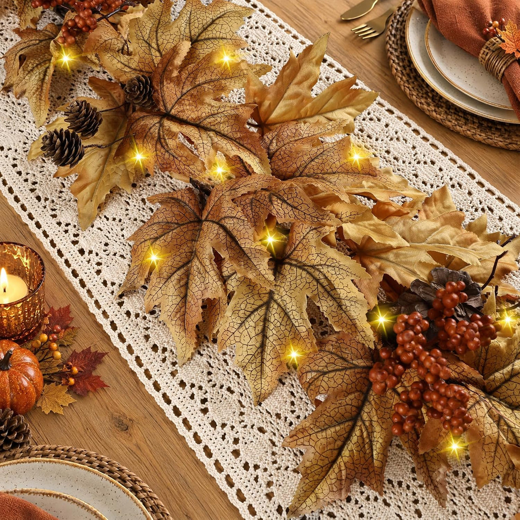 6ft lighted fall garland with 30 lights &, front angle view