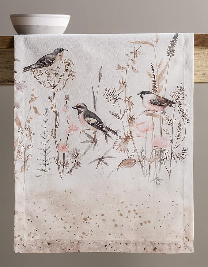 Maison d' Hermine Table runner 100% Cotton Single Layer Table Runners 72 inches long Decorative for Home Kitchen Dining Party Wedding Bridal Shower Spring Summer (Meadow Florals - Brown, 14.50" x 72")