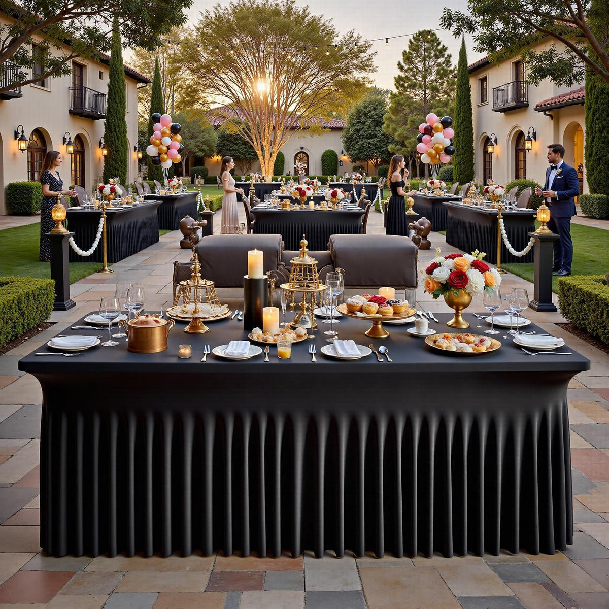 8ft Black Spandex Tablecloth for Rectangle Tables, 2 Pack for Wedding Party