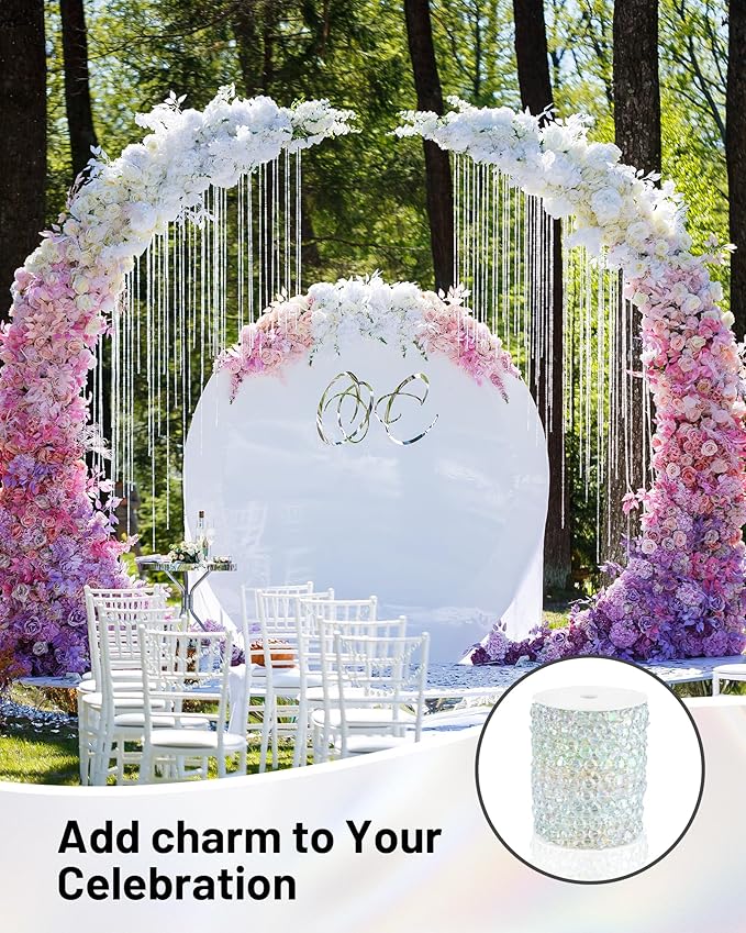 99FT Acrylic Crystal Garland, Iridescent Shimmer Diamond-Shaped Crystal Bead Strands, DIY Crystal Beads String Roll for Wedding Decorations Party Decorations Beaded Curtain Crafting Projects