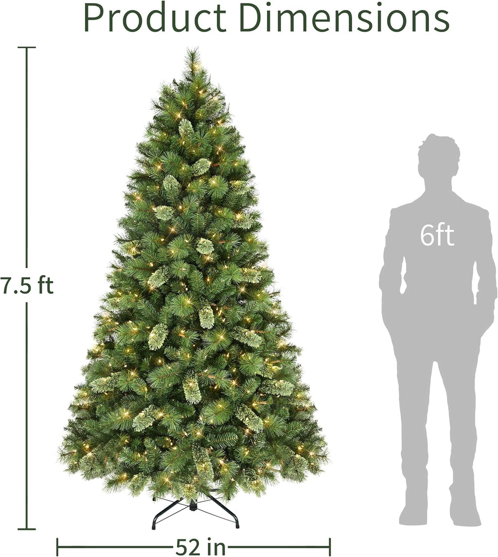 puleo international 7.5ft pre-lit teton pine christmas tree, close-up detail