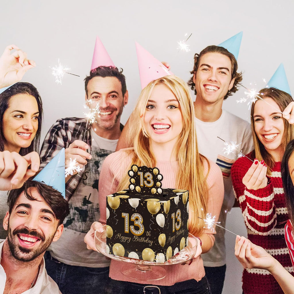 Azbuk 13th Birthday Money Pull-Out Surprise Box Gift for Teens | Creative Cash Present with Pulling Design | Includes 35PCS Clear Money Bags for Cash Gifts (Unisex Boys & Girls)