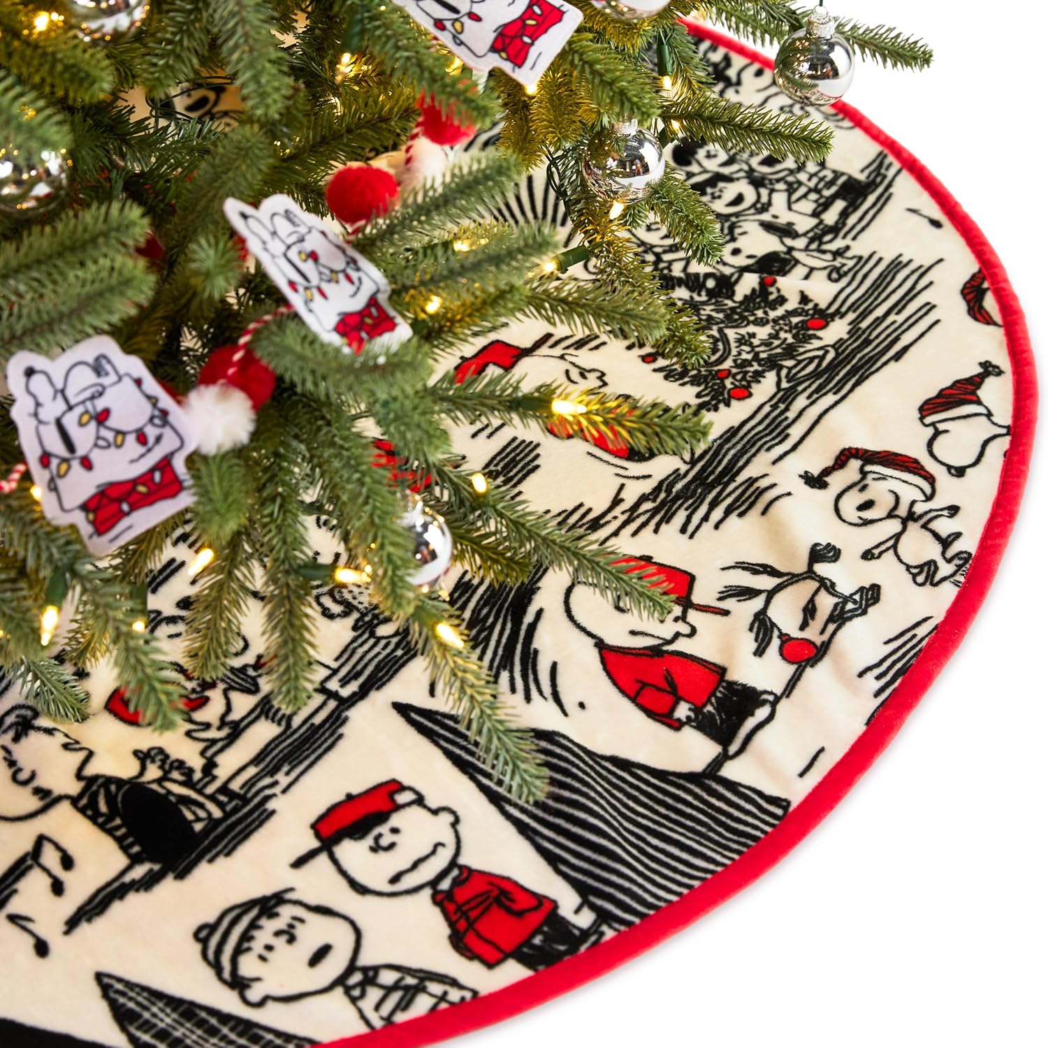Hallmark Peanuts 48" Christmas Tree Skirt, Fabric, Gifts for Peanuts Fans