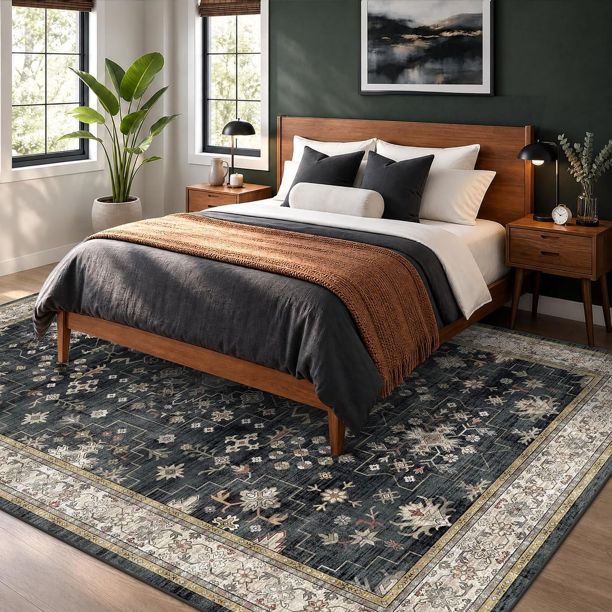 Black Farmhouse Washable 8x10 Area Rugs for Living Room, Bedroom, Dining Room...