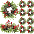 8 Pcs Christmas Candle Rings - 10 Inch Artificial Berries Pine Cone Wreaths for Pillar Table Centerpiece Decoration - Rustic Holiday Wedding Holder