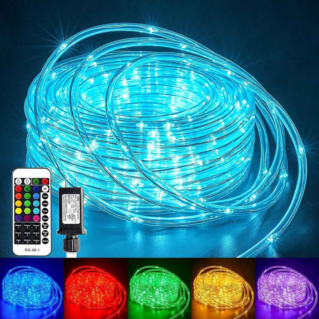 Minetom Color Changing Rope Lights Outdoor, 33FT 100 LED String Lights with Plug & Remote, Waterproof Christmas Light Outdoor Decoration, Twinkle LED Rope Light for Outside Indoor Bedroom,16 Colors