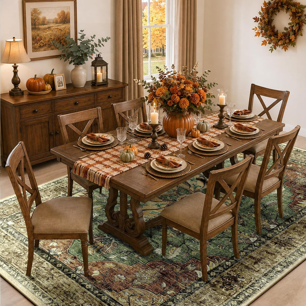 RELEANY Washable Area Rug, 5'x7', Brick/Brown/Green