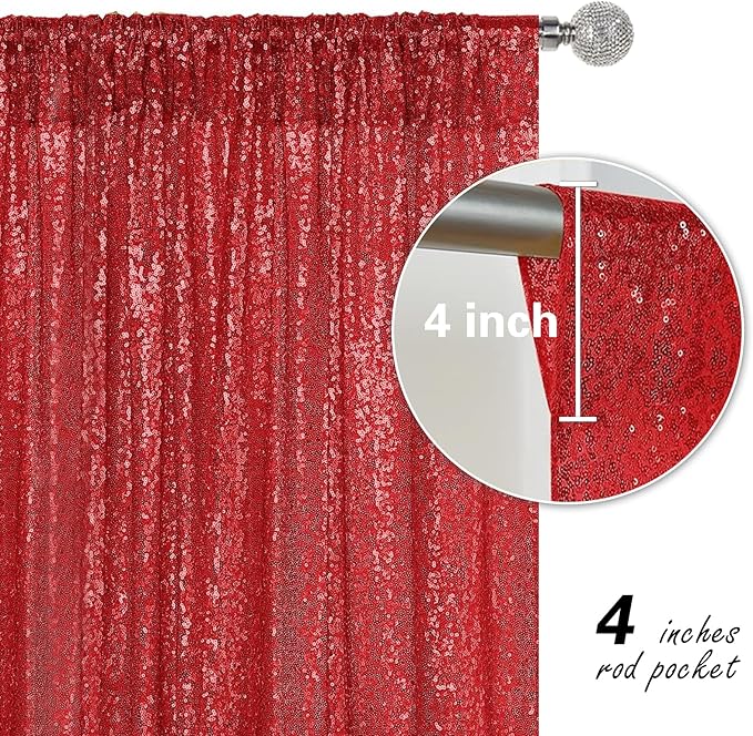 Red Sequin Backdrop Curtain 2 Pieces 2FTx8FT Glitter Photography Backdrop for Party Wedding Birthday Christmas Decorations