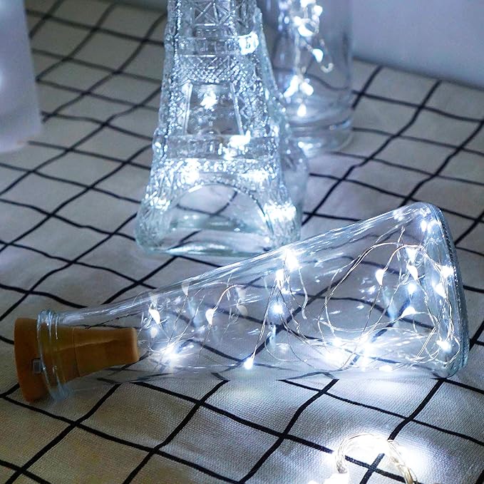 Decorman Upgraded 10 Pack Solar Wine Bottle Lights 20 LEDs Waterproof Silver Wire Cork Lights for Party, Wedding, Christmas, Holiday, Outdoor, Garden, Patio, Pathway Decor
