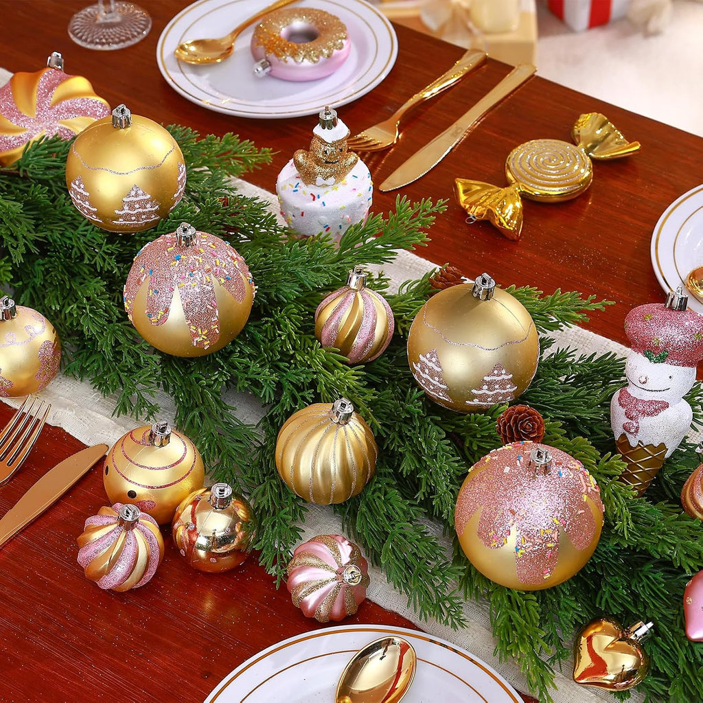 SHareconn 86pcs Christmas Tree Balls Ornaments, Shatterproof Plastic Decorative Baubles for Christmas Tree Decorations, Holiday Wedding Party Decoration, Festive Ornaments,Pink Gold