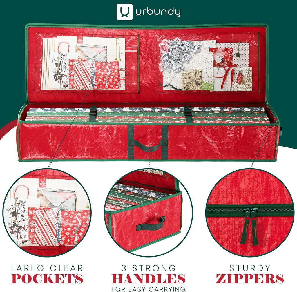 Heavy Duty Wrapping Paper Organizer Storage Bag Red - Christmas Storage Organizer For Wrapping Paper And Gift Bag Storage - Wrappings Papers Storages Container - Holiday Christmas Decorations