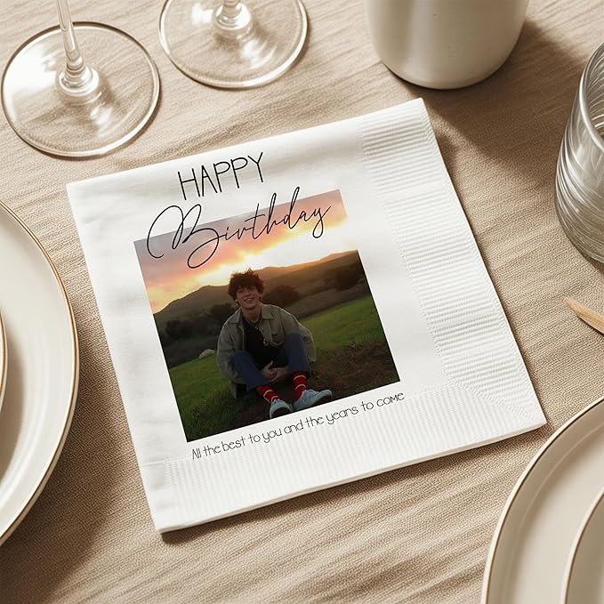 Luxury Personalized Napkins With Picture, Custom Cocktail Napkins, Birthday Party Napkin, Custom Photo Napkin with Text, Beverage Luncheon Cocktail Paper, Birthday Party Decor