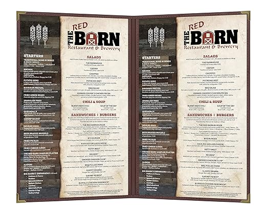 Goodsmart Pajco Style Restaurant Menu Covers – Pack of 10, Side-Loading Menu Holders, Single Stitched Edge, Clear Vinyl Menu Sleeves, Leatherette Trim, Gold Corners, Burgundy, 2 View (8.5" x 14")