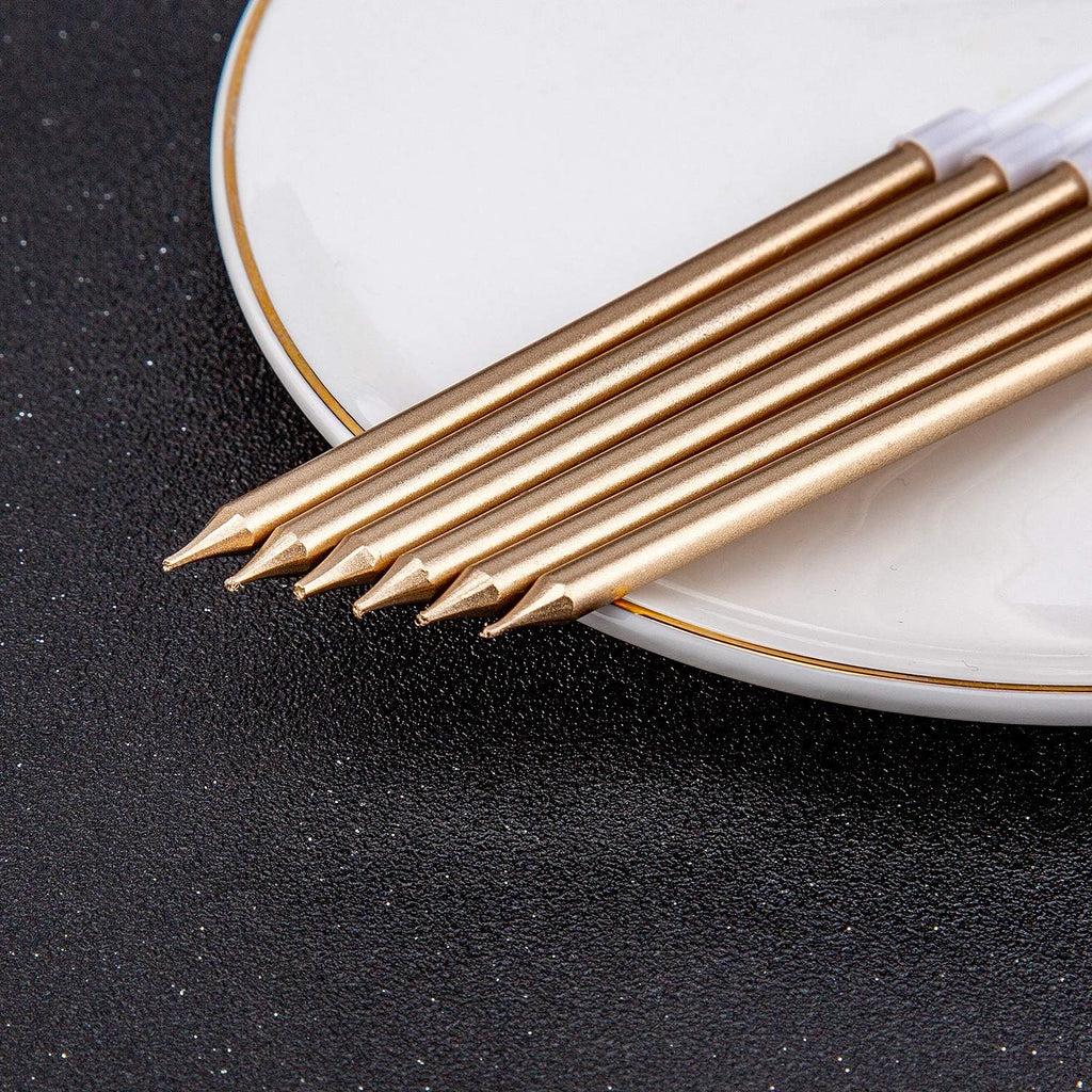 Luter 24Pcs Metallic Birthday Candles in Holders Tall Birthday Cake Candles Long Thin Cupcake Candles for Birthday Wedding Party Decoration(Champagne Gold)
