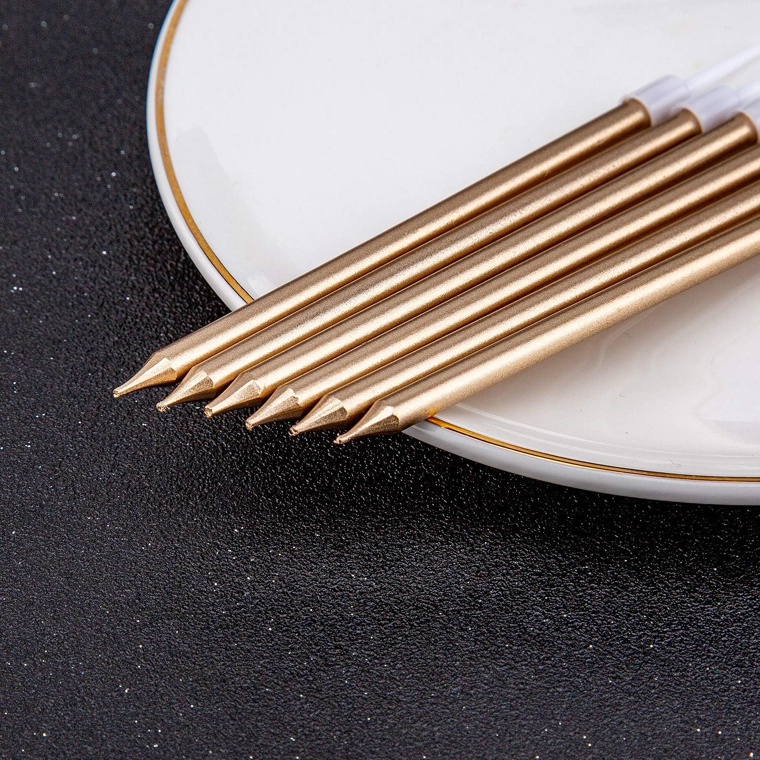 Luter 24Pcs Metallic Birthday Candles in Holders Tall Birthday Cake Candles Long Thin Cupcake Candles for Birthday Wedding Party Decoration(Champagne Gold)