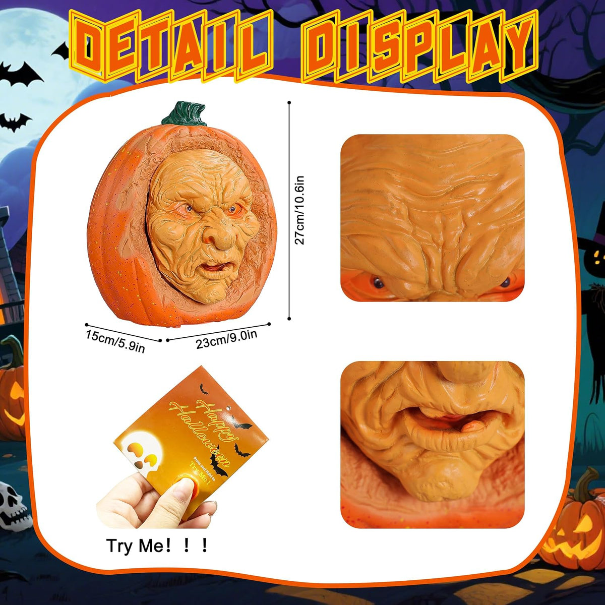 Scary Animated Pumpkin Decor for Halloween Haunted House‌ (Orange)