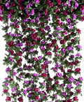 6 Pcs x 8.2 ft Flower Garland Artificial Rose Vine Flowers with Green Leaves Hanging Fake Roses Vine for Room Party Home Wedding Birthday Christmas Wall Arch Decor, Spring Purple Flower