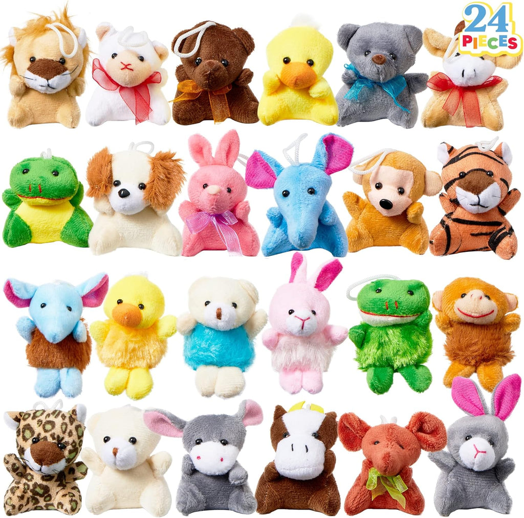 JOYIN 24 Pack Mini Animal Plush Toy Assortment (24 Units 3" Each), Animals Keychain Decoration for Kids, Small Stuffed Animal Bulk for Kids, Carnival Prizes, School Gifts, Party Favor Goodie Bags