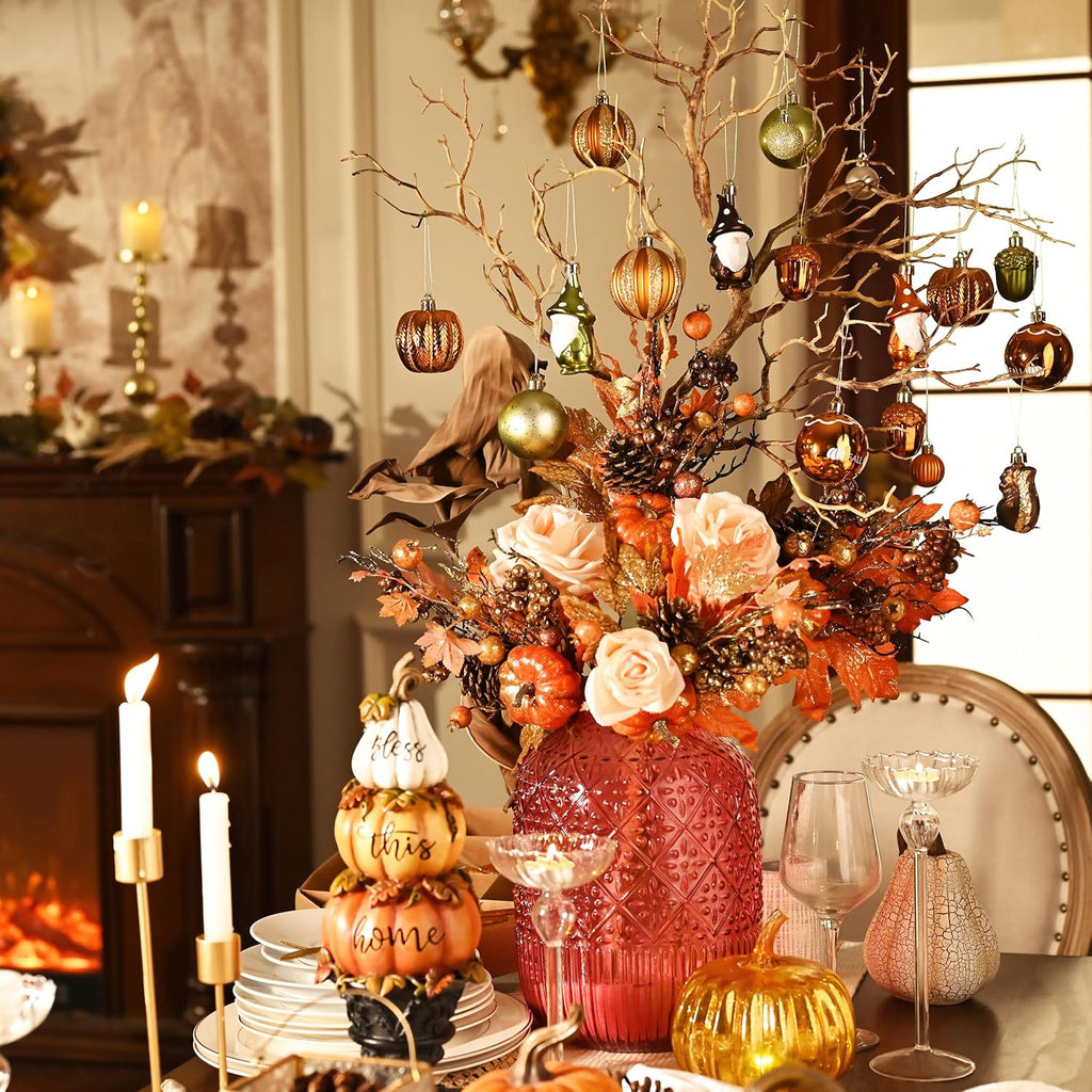 Valery Madelyn 40ct Fall Ornaments Shatterproof Tree Decorations for Home | Orange Gnome Pumpkin Ball Ornaments Farmhouse Hanging Decor for Harvest Thanksgiving Autumn Party