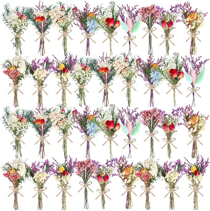 10/12/24/36 Pack Mini Dried Flowers for Vase Wedding Various Mini Bouquet Dried Small Wildflowers Natural Flowers Bulk for Crafts DIY Decor (36, Romantic Colour)