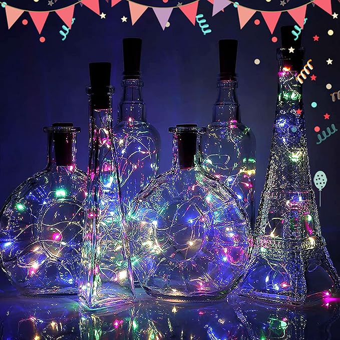 Bottle Lights 12 Pack 20 LEDs Cork Lights for Wine Bottles Battery (Included) Powered Fairy Mini String Lights for DIY Jar Lighting Indoor Bedroom Party Wedding Christmas Halloween Decor (Colorful)