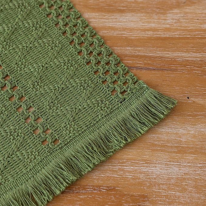 Boho Sage Green Table Runner for Home Decor 12x72 Inches Farmhouse Macrame Burlap Jute Rustic Dining Kitchen Centerpiece Bohemian Decor French Country Baby Bridal Shower Decorations