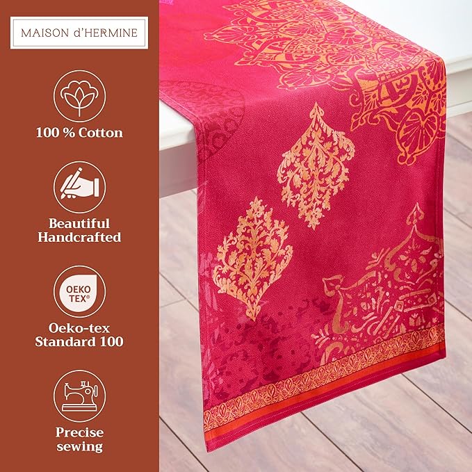 Maison d' Hermine Table Runner 100% Cotton Double Layer Table Runners 108 inches Long for Thanksgiving Christmas Decorations Home Kitchen Dining Party Wedding (Versailles, 14.5" x 108")