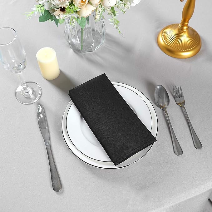 Cloth Napkins 20x20 inch Washable Polyester Dinner Napkins Soft Table Napkins for Wedding Party Dining Banquet(Black,12PCS)