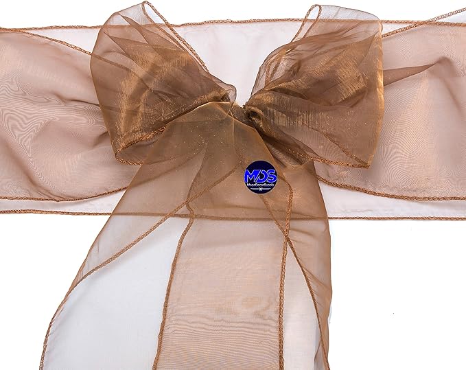 MDS Pack of 125 PCS Organza Chair Sashes Wider Dining Chair Bows Ribbon Tie Back for Wedding Party Birthday Bridal Shower Reception Event Banquet Home Chair Cover Decoration - Coffee