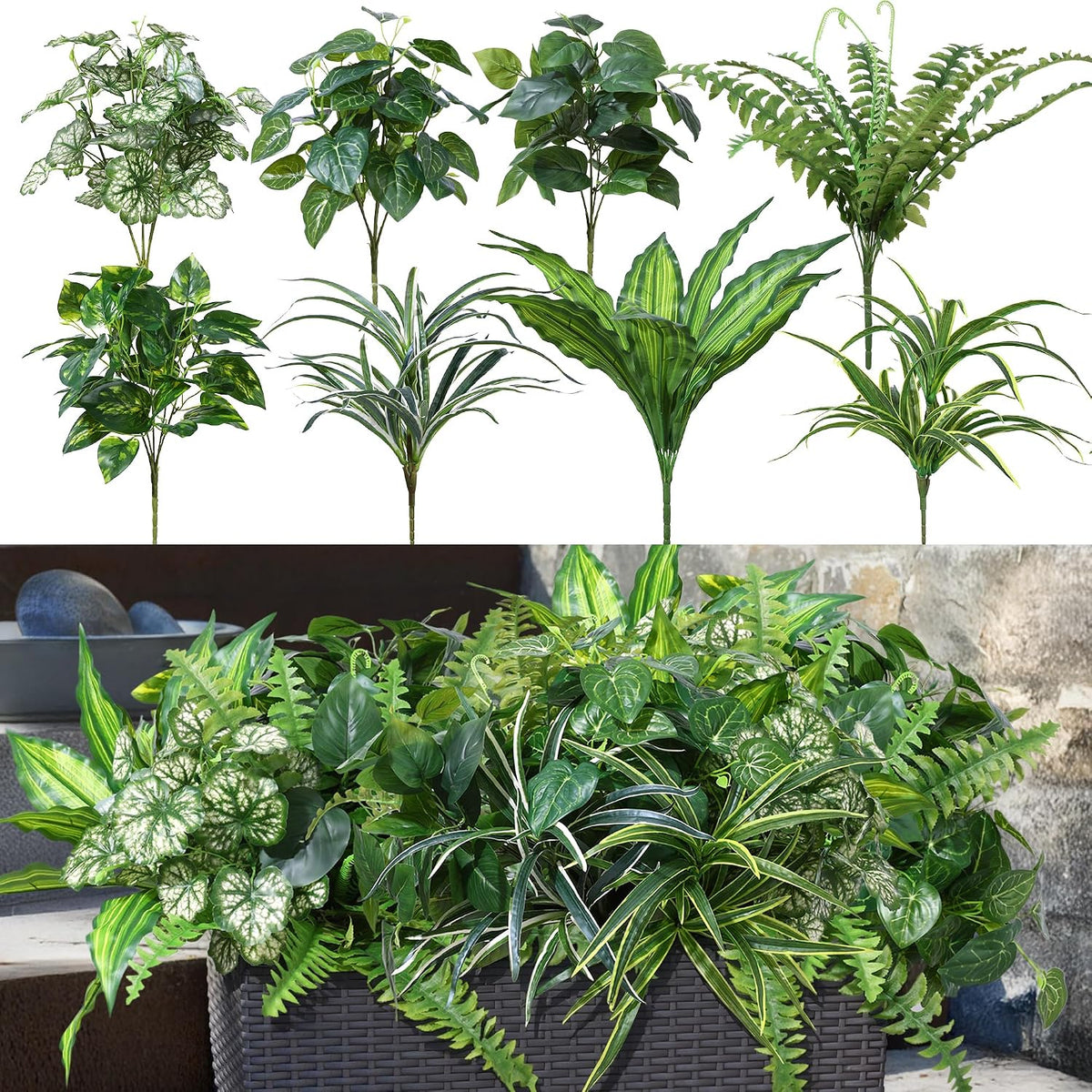 Starttag Artificial Bunches Greenery Plants Fake Plastic Leaves with Stems UV...