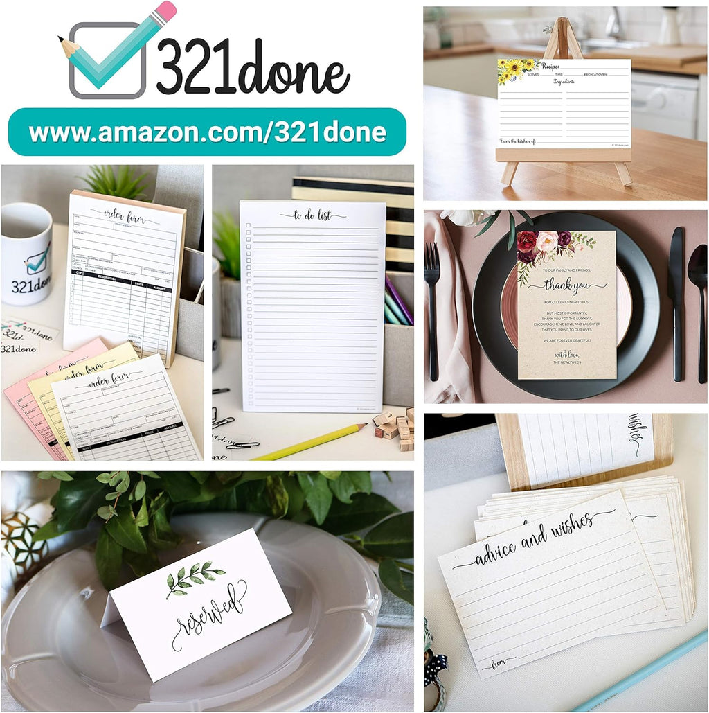 321Done Thank You Place Setting Card with Love, Thank You for Celebrating with Us, 4x6 Table Placecards for Wedding, Watercolor Florals on White, Made in USA, 50-Pack