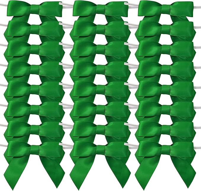 50pcs 3-1/2" Green Satin Ribbon Bows with Twist Ties Giant Bows for Christmas Holiday Gift Packing&Wrapping (Green)