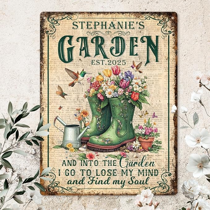 Custom Sign, Personalized Metal Signs, Customize for Office, Business, Workplace, Office, Home, Delivery Signs, Metal Sign With Your Own Image, Text,Photo, Pets, Kids Art Made in USA (Garden 05)
